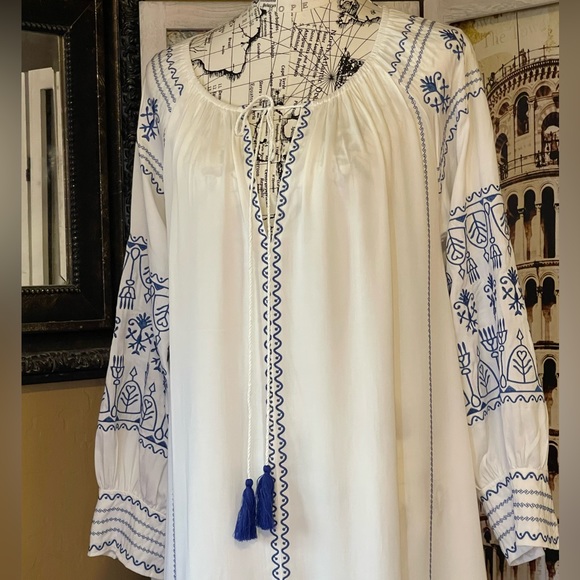Mykonos 5 Star ⭐️ Favorite Boho Embroidered Long Maxi Gown In Cotton + Linen - Picture 6 of 15